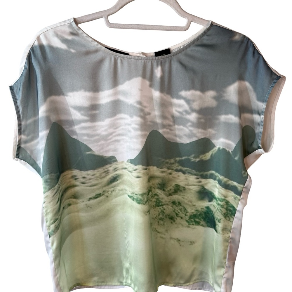 Press Scenic Print Women's Blouse Size M FLAWED Lightweight Spring Summer